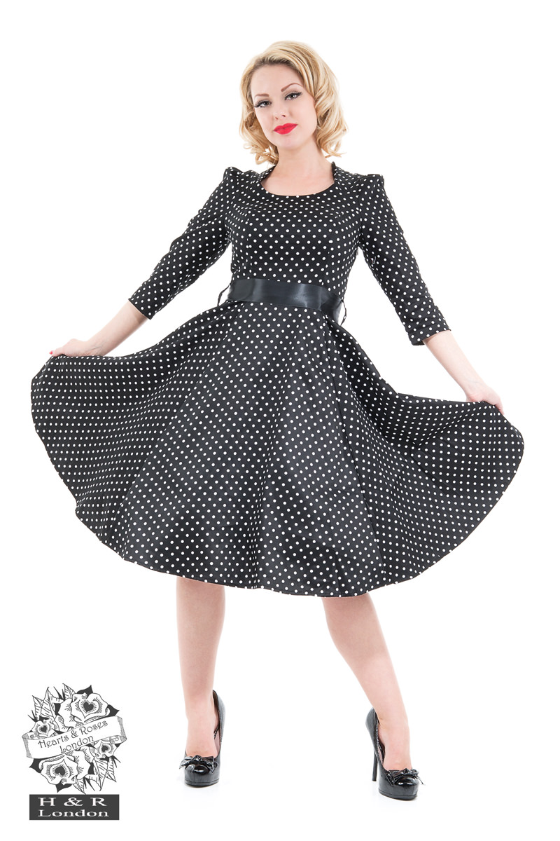 Veronica Black White Polka Dot 3/4 Sleeves Dress